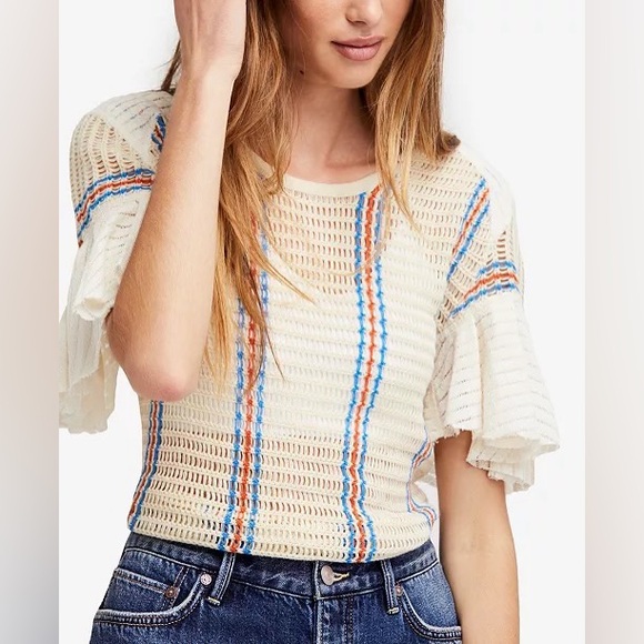 Free People Babes Only Striped Tee in Ivory | Free People Crochet Top - Picture 6 of 6